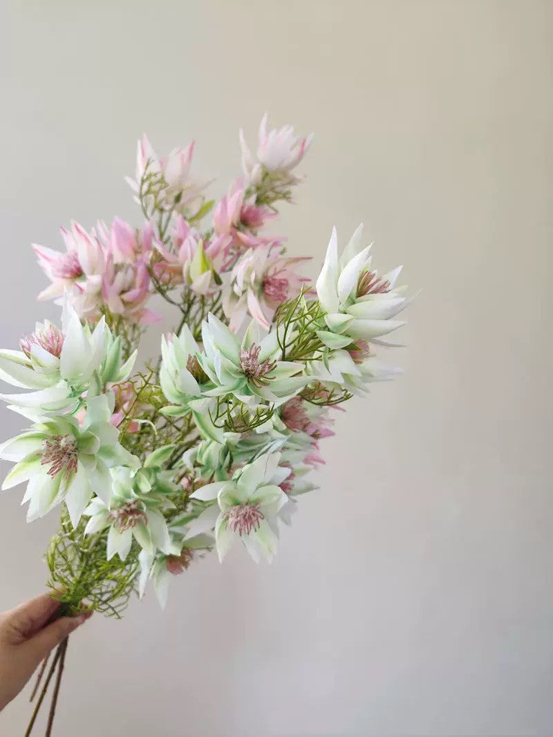 27" Realistic Snow Lotus Artificial Flowers, 6 Stems Bendable Stalk, Modern Home Decor, Wedding Centerpiece, DIY Floral Arrangement - Purple, Mint, Green, Pink, Rose