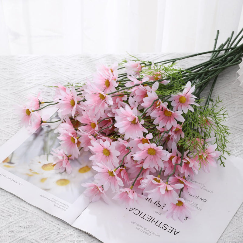 20" Realistic Silk Daisy Stems, 5-Pack - Floral Arrangements, Wedding Centerpieces, Home Decor, Vase Fillers, Bulk Wholesale
