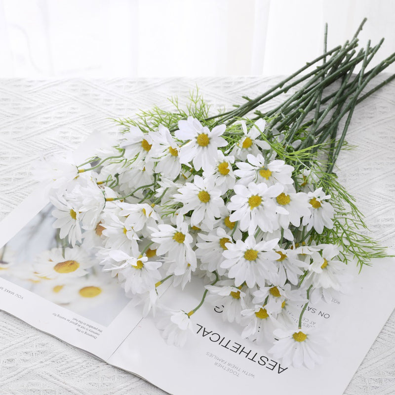 20" Realistic Silk Daisy Stems, 5-Pack - Floral Arrangements, Wedding Centerpieces, Home Decor, Vase Fillers, Bulk Wholesale