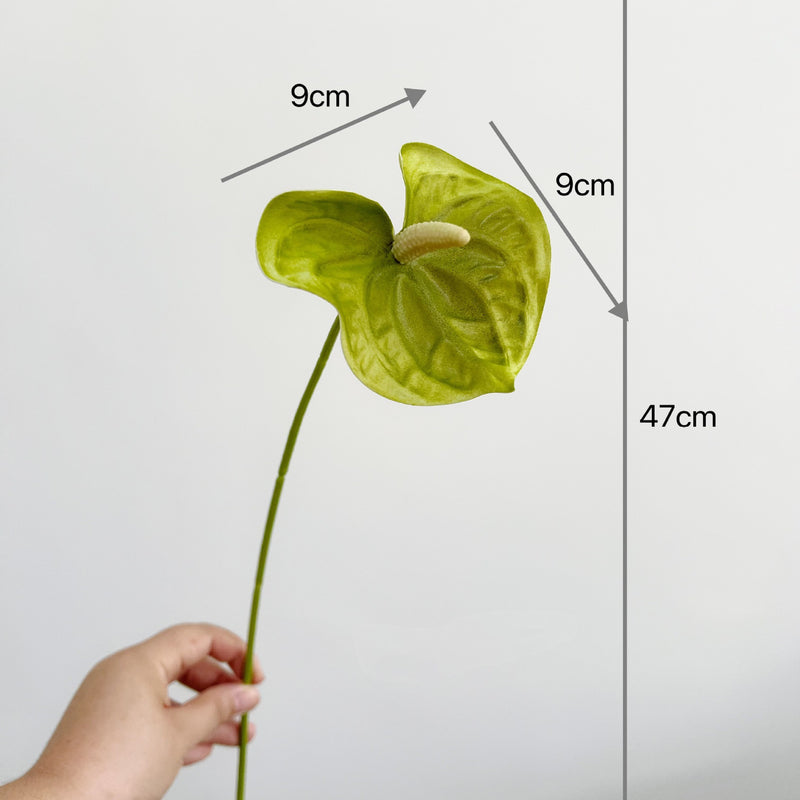 Artificial Anthurium Stem, 19",  PU, Pink & Green, Single Stem for Vase Arrangements, Wedding Decor, Home Decor