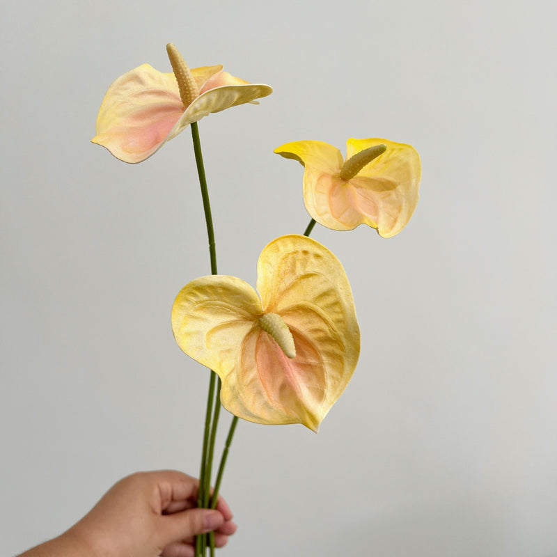 Artificial Anthurium Stem, 19",  PU, Pink & Green, Single Stem for Vase Arrangements, Wedding Decor, Home Decor