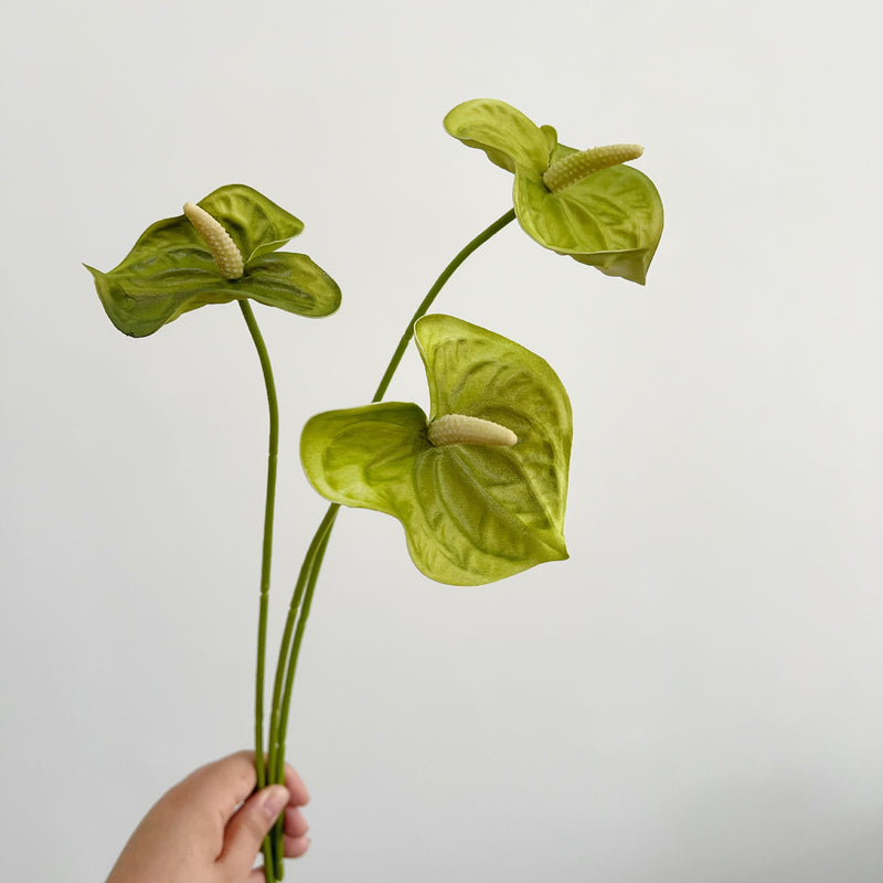 Artificial Anthurium Stem, 19",  PU, Pink & Green, Single Stem for Vase Arrangements, Wedding Decor, Home Decor