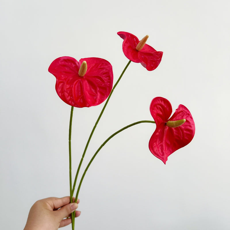 Artificial Anthurium Stem, 19",  PU, Pink & Green, Single Stem for Vase Arrangements, Wedding Decor, Home Decor