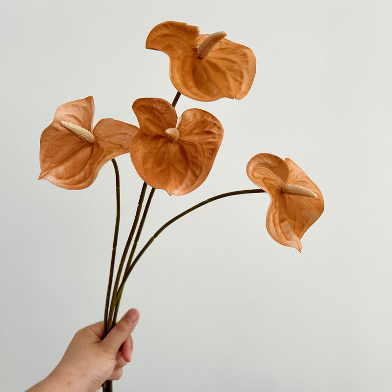 Artificial Anthurium Stem, 19",  PU, Pink & Green, Single Stem for Vase Arrangements, Wedding Decor, Home Decor
