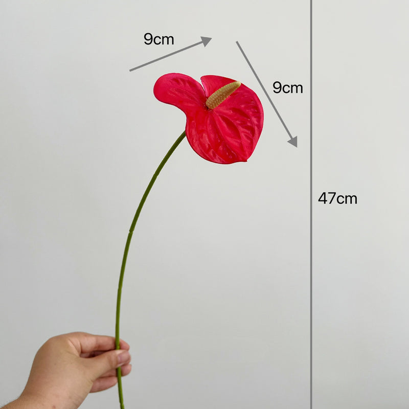 Artificial Anthurium Stem, 19",  PU, Pink & Green, Single Stem for Vase Arrangements, Wedding Decor, Home Decor