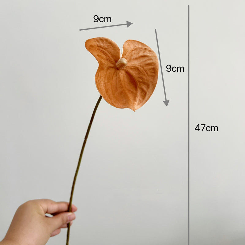 Artificial Anthurium Stem, 19",  PU, Pink & Green, Single Stem for Vase Arrangements, Wedding Decor, Home Decor