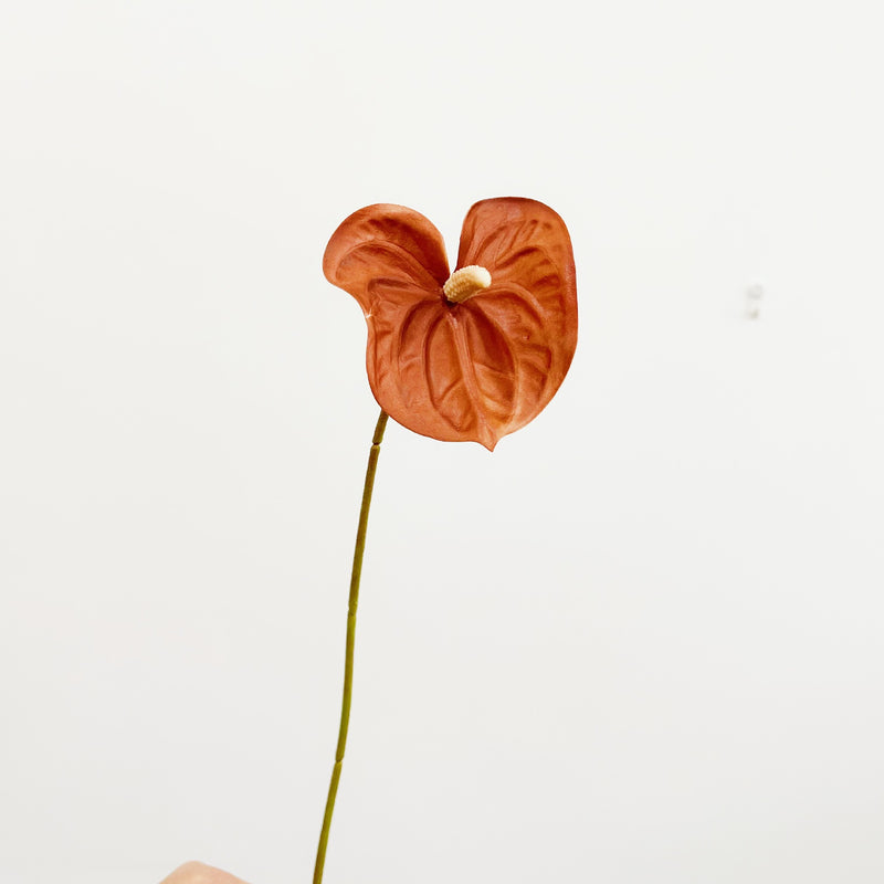 Artificial Anthurium Stem, 19",  PU, Pink & Green, Single Stem for Vase Arrangements, Wedding Decor, Home Decor