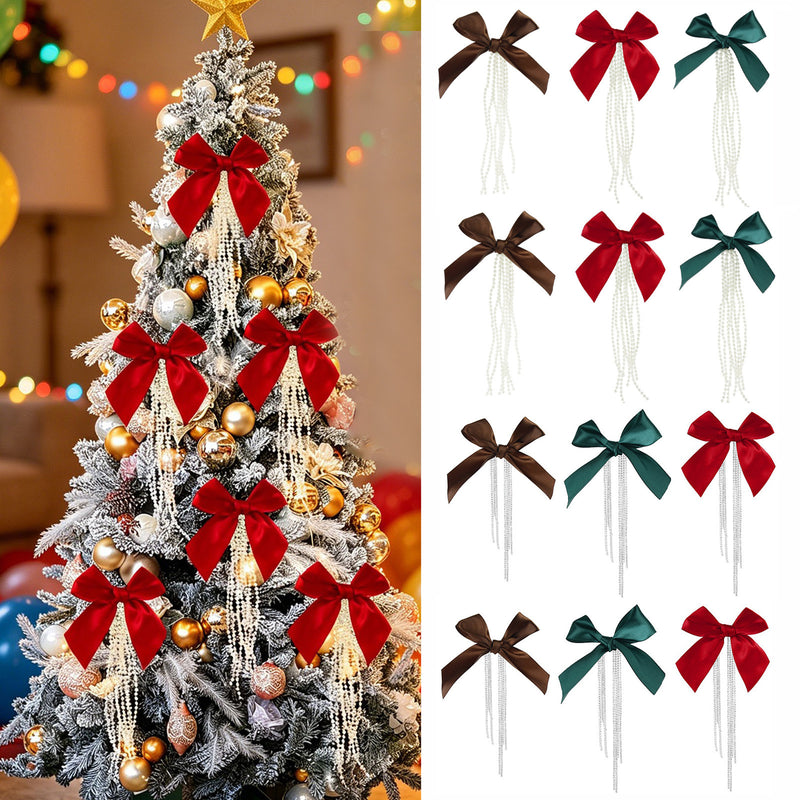 10" Pearl & Rhinestone Christmas Tree Bow Ornament, Elegant Holiday Decor for Home, Weddings & Parties, Bulk Discounts Available