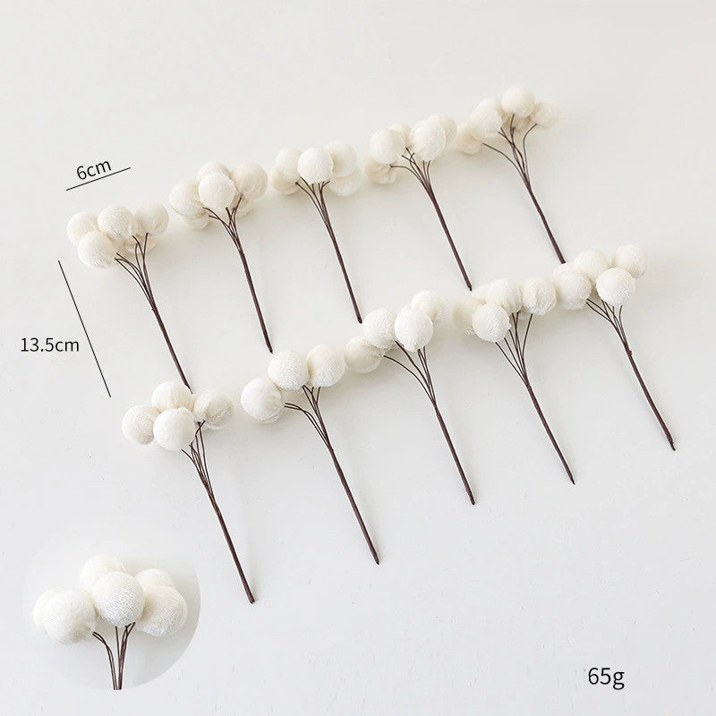 Velvet 6-Prong Berry Stems, Set of 10, 5.5" Length with 2.5" Clusters - Christmas Tree Decor, DIY Wreaths, Holiday Centerpieces, Wedding & Home Decor