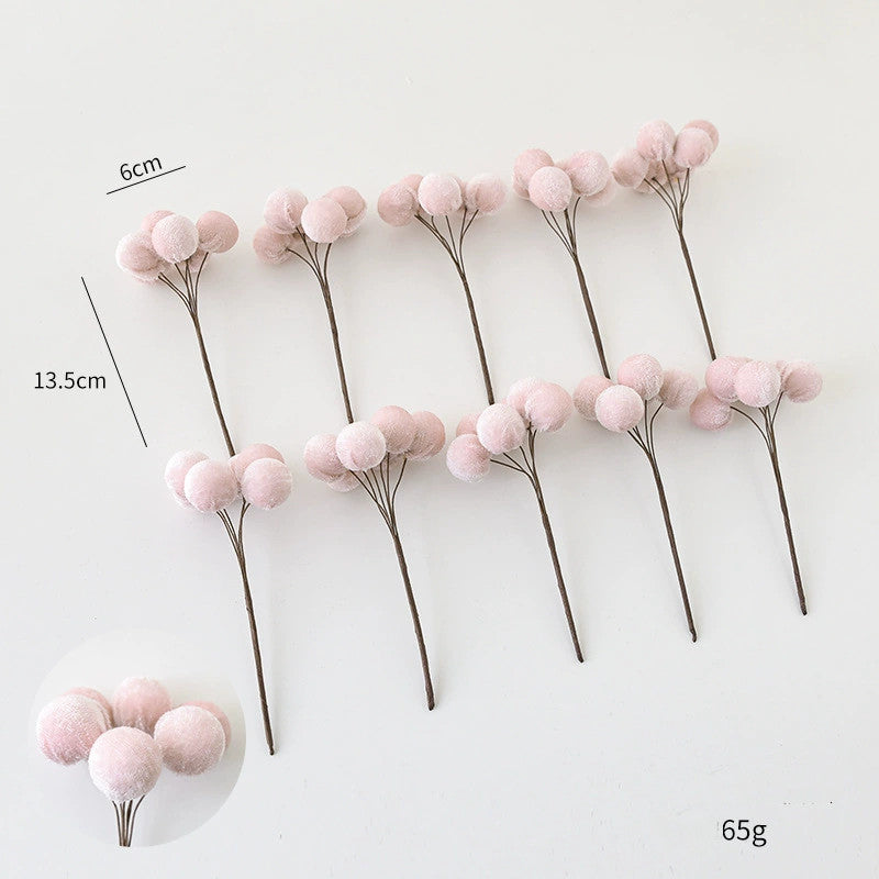 Velvet 6-Prong Berry Stems, Set of 10, 5.5" Length with 2.5" Clusters - Christmas Tree Decor, DIY Wreaths, Holiday Centerpieces, Wedding & Home Decor