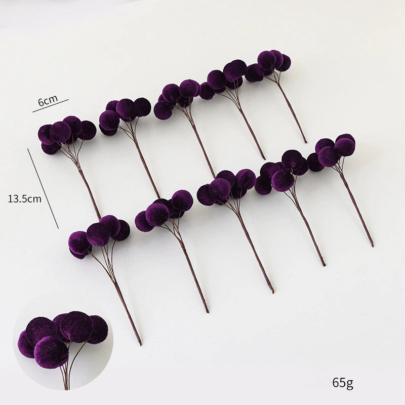 Velvet 6-Prong Berry Stems, Set of 10, 5.5" Length with 2.5" Clusters - Christmas Tree Decor, DIY Wreaths, Holiday Centerpieces, Wedding & Home Decor