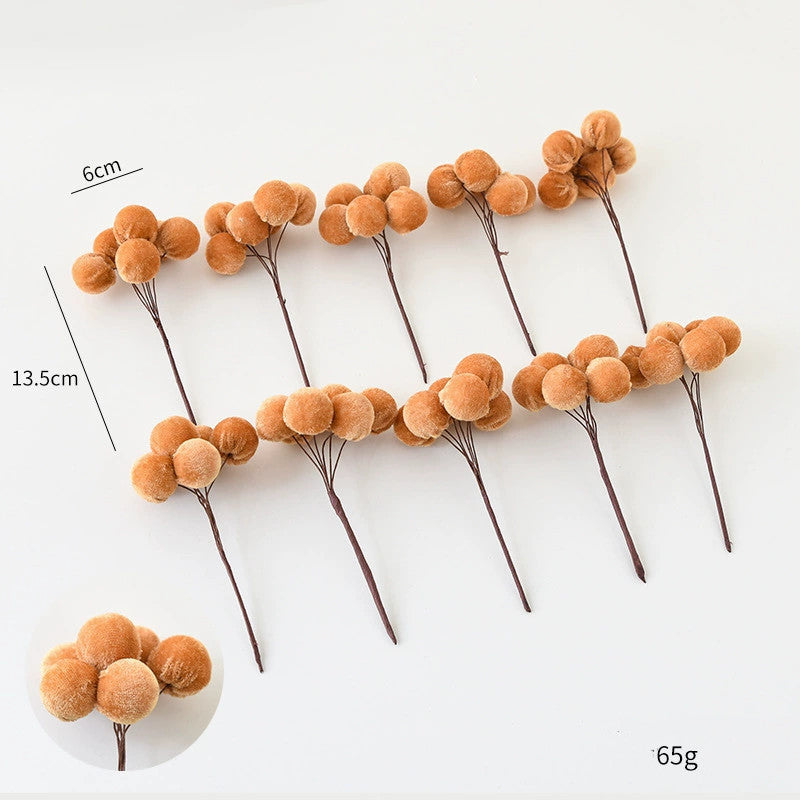 Velvet 6-Prong Berry Stems, Set of 10, 5.5" Length with 2.5" Clusters - Christmas Tree Decor, DIY Wreaths, Holiday Centerpieces, Wedding & Home Decor
