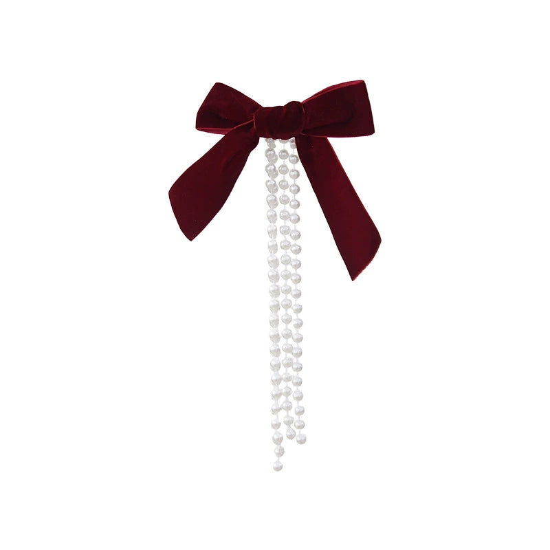 Christmas Pearl Bow Ornaments Set - 3 Sizes (20", 15", 10") in Burgundy, Forest Green & Cream - Elegant Tree & Window Decor for Holidays, Weddings & Home