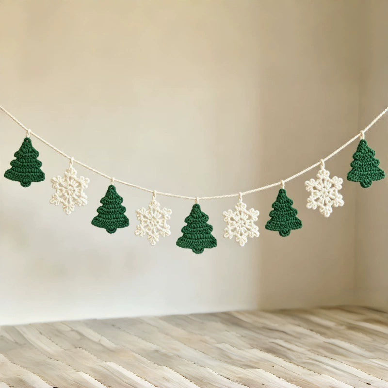 Handwoven Christmas Banner Garland, 79" Snowflake & Tree Holiday Decor, Reusable Party Decoration for Home, Wedding, Coffee Shop