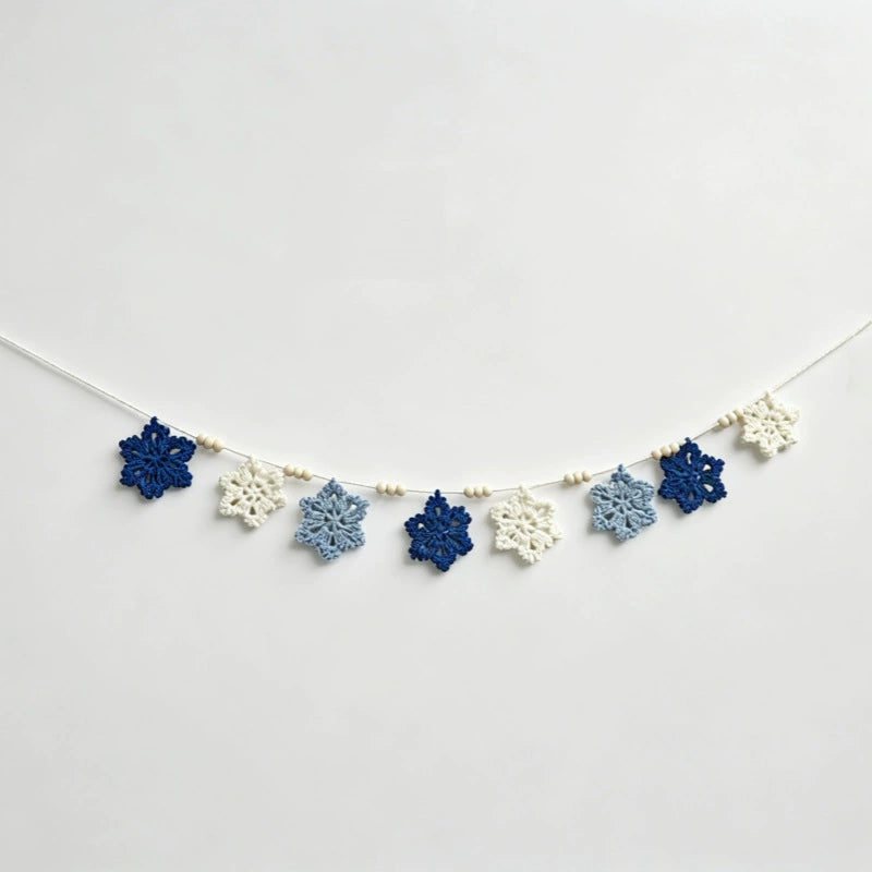 Handwoven Christmas Banner Garland, 79" Snowflake & Tree Holiday Decor, Reusable Party Decoration for Home, Wedding, Coffee Shop