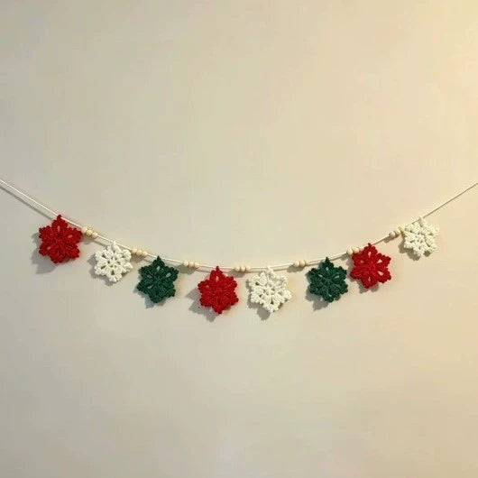 Handwoven Christmas Banner Garland, 79" Snowflake & Tree Holiday Decor, Reusable Party Decoration for Home, Wedding, Coffee Shop