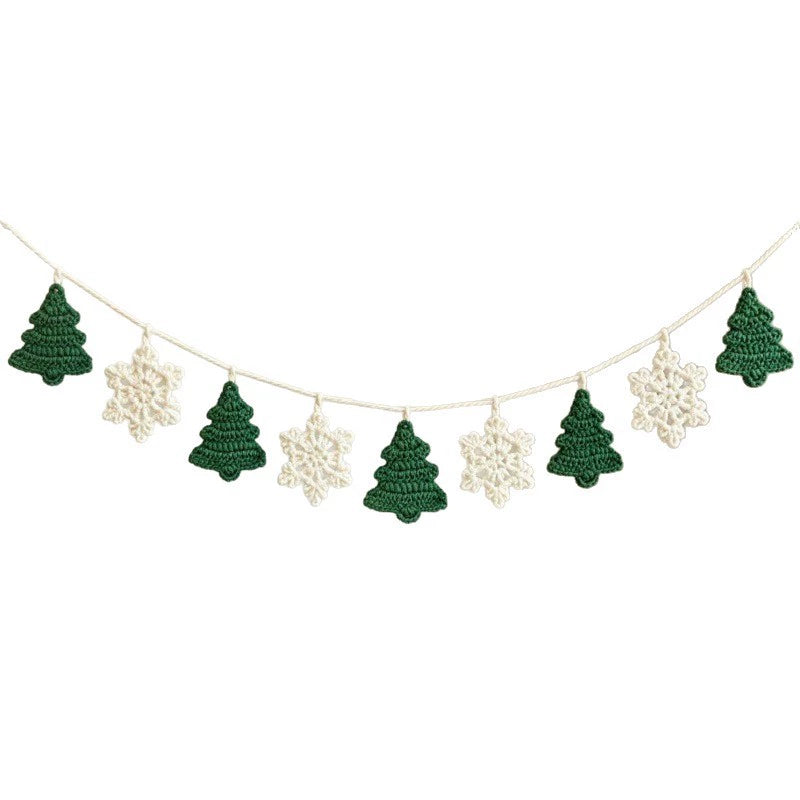 Handwoven Christmas Banner Garland, 79" Snowflake & Tree Holiday Decor, Reusable Party Decoration for Home, Wedding, Coffee Shop