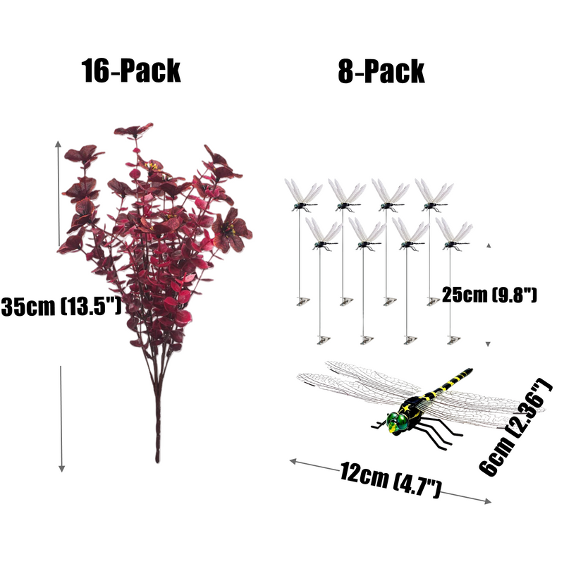 16 Bundles Artificial Boxwood with 8 Dragonfly Clips | UV Resistant Fall & Winter Outdoor Greenery