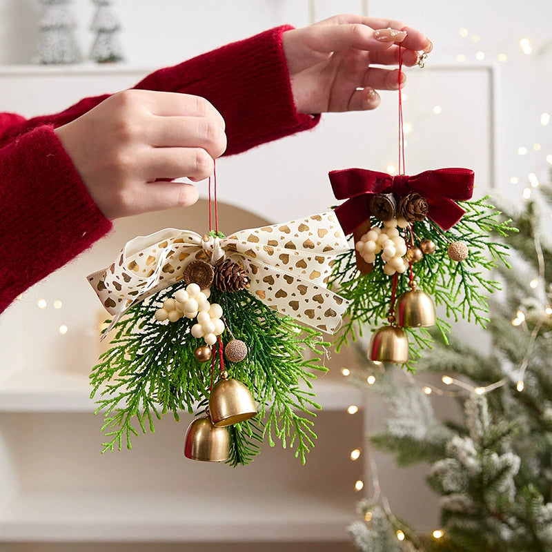 Christmas Bell & Bow Ornaments Set, 6.5" Holiday Decorations with Ribbon, 6 Styles for Tree, Mantel, Wreath & Gift Wrapping