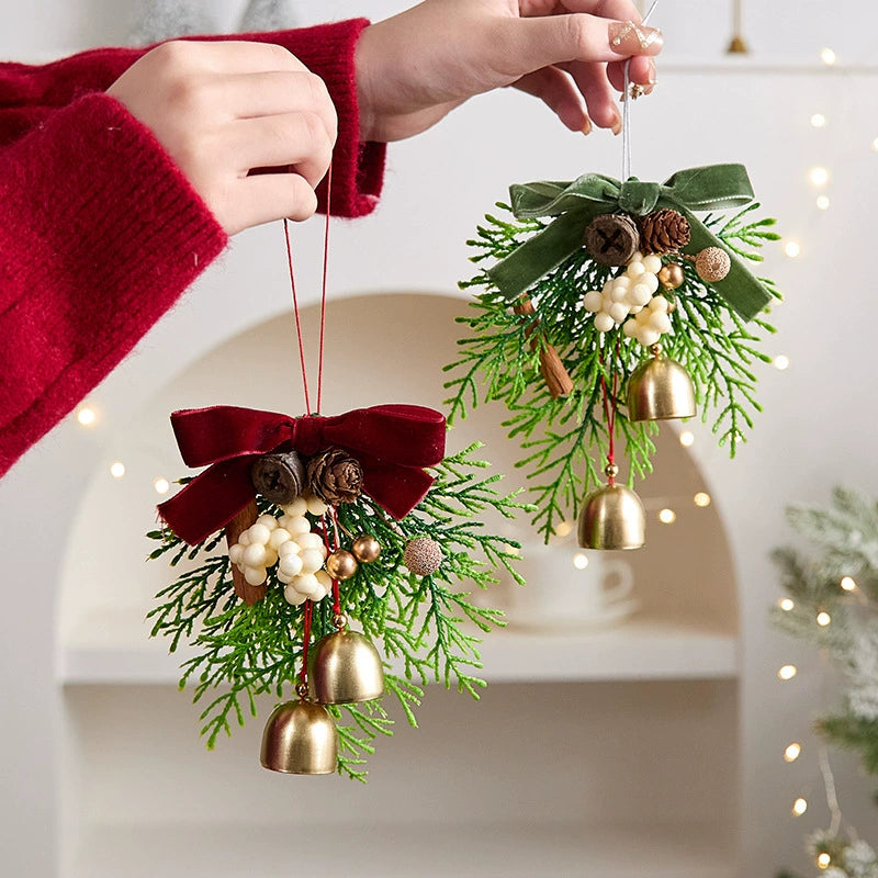 Christmas Bell & Bow Ornaments Set, 6.5" Holiday Decorations with Ribbon, 6 Styles for Tree, Mantel, Wreath & Gift Wrapping