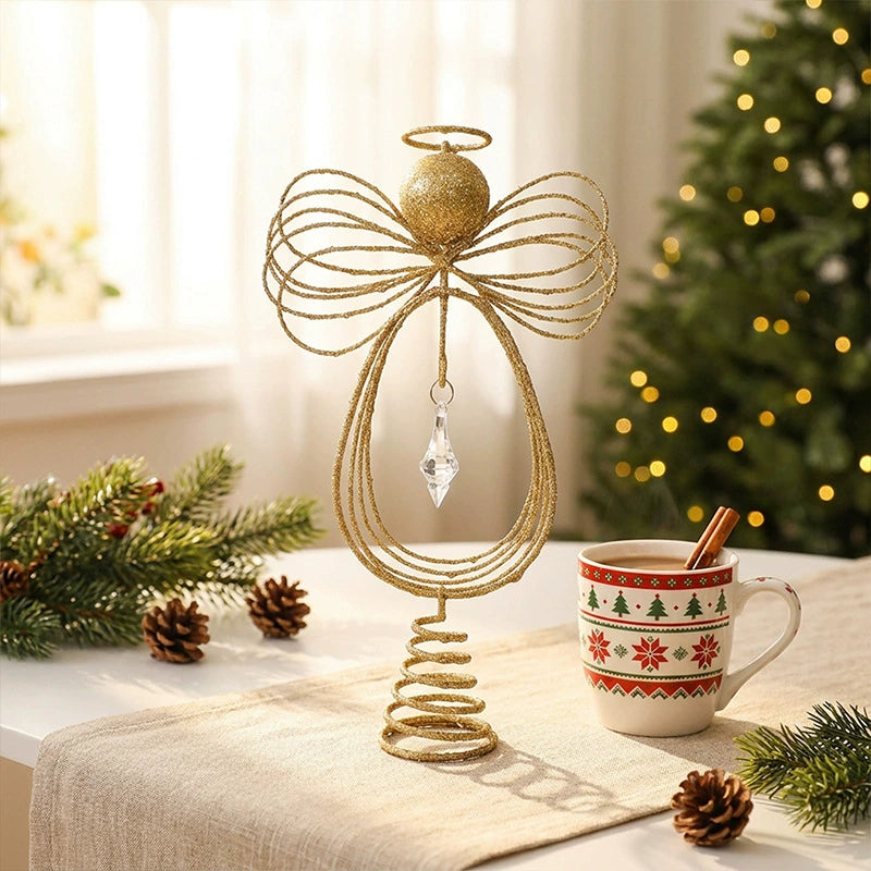 10" Angel Tree Topper Star, Realistic Christmas Tree Decor, Elegant Gold or White Finish, for Home, Wedding & Seasonal Displays