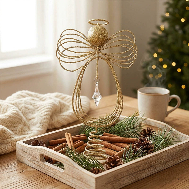 10" Angel Tree Topper Star, Realistic Christmas Tree Decor, Elegant Gold or White Finish, for Home, Wedding & Seasonal Displays