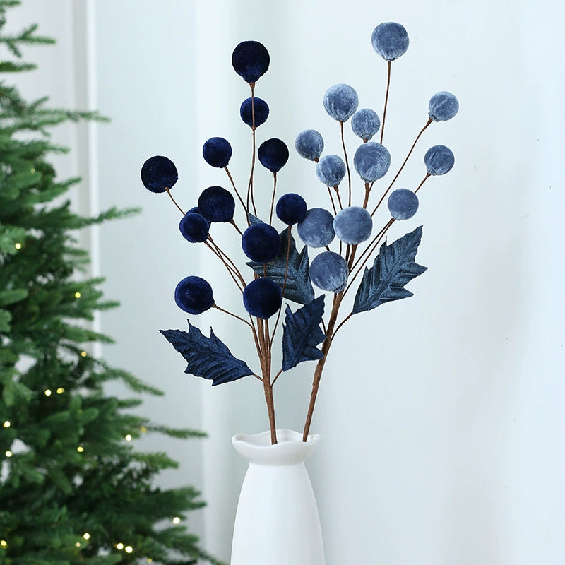 Velvet-Wrapped Faux Berries Stems, 22"  Christmas Decor, DIY Wedding Centerpieces, Home Vase Fillers, Holiday Party Arrangements