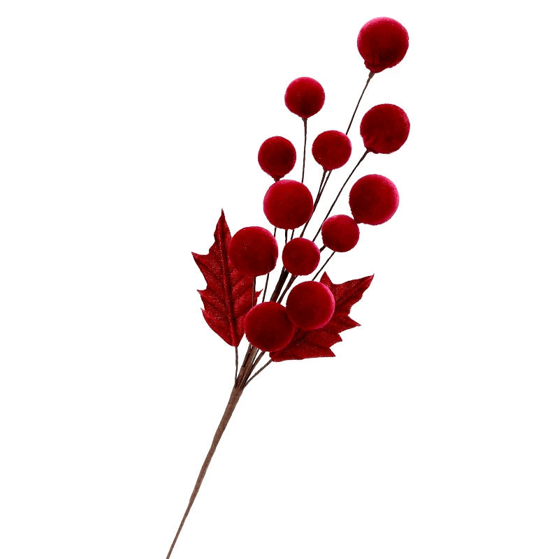 Velvet-Wrapped Faux Berries Stems, 22"  Christmas Decor, DIY Wedding Centerpieces, Home Vase Fillers, Holiday Party Arrangements