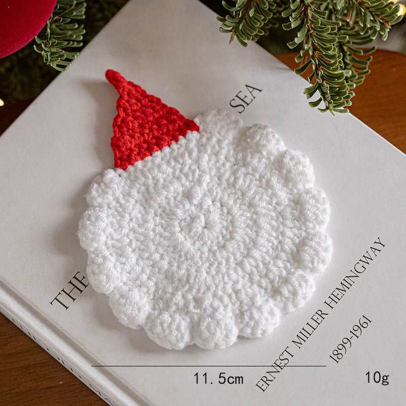 Hand-Knitted Christmas Coaster Set (5" Diameter) - 6 Holiday Designs, Heat-Resistant & Non-Slip Table Decor, Festive Gift for Home, Office, or Party