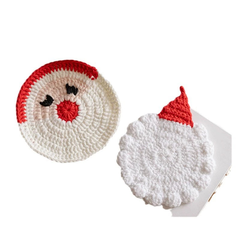 Hand-Knitted Christmas Coaster Set (5" Diameter) - 6 Holiday Designs, Heat-Resistant & Non-Slip Table Decor, Festive Gift for Home, Office, or Party