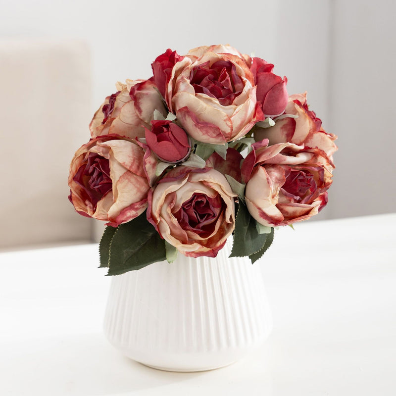 Silk Real-Touch Rose Bouquet, 11" Long with 10 Blooms (3" Each) – Wedding Centerpiece, Home Decor, Vase Arrangement, DIY Floral Design