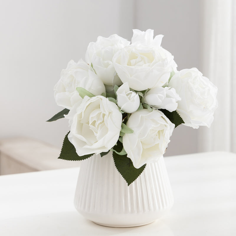 Silk Real-Touch Rose Bouquet, 11" Long with 10 Blooms (3" Each) – Wedding Centerpiece, Home Decor, Vase Arrangement, DIY Floral Design