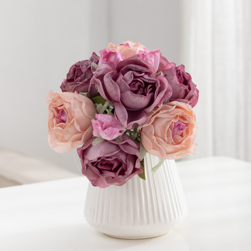 Silk Real-Touch Rose Bouquet, 11" Long with 10 Blooms (3" Each) – Wedding Centerpiece, Home Decor, Vase Arrangement, DIY Floral Design