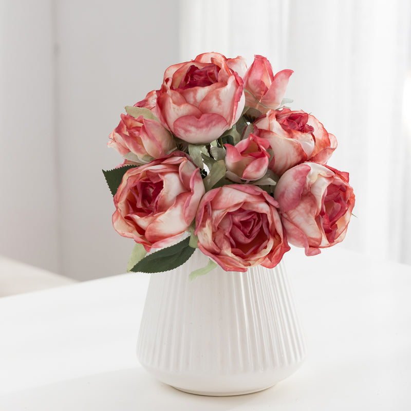 Silk Real-Touch Rose Bouquet, 11" Long with 10 Blooms (3" Each) – Wedding Centerpiece, Home Decor, Vase Arrangement, DIY Floral Design