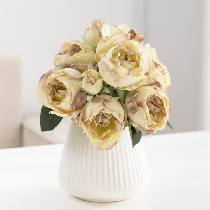 Silk Real-Touch Rose Bouquet, 11" Long with 10 Blooms (3" Each) – Wedding Centerpiece, Home Decor, Vase Arrangement, DIY Floral Design