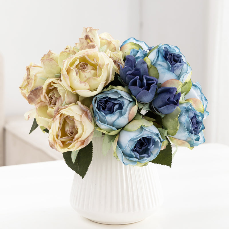 Silk Real-Touch Rose Bouquet, 11" Long with 10 Blooms (3" Each) – Wedding Centerpiece, Home Decor, Vase Arrangement, DIY Floral Design