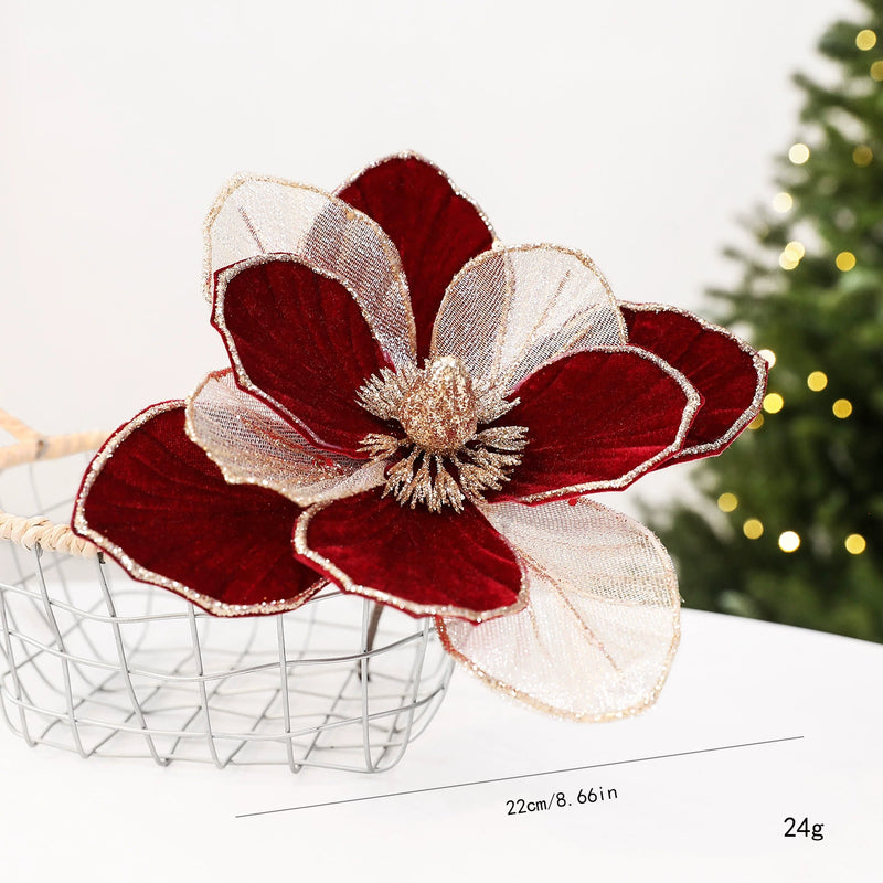 9" Glittered Poinsettia Spray - Real Touch Artificial Flower for Christmas Decor, Wedding Centerpieces, Holiday Table Arrangements (Burgundy, Green, Ivory)