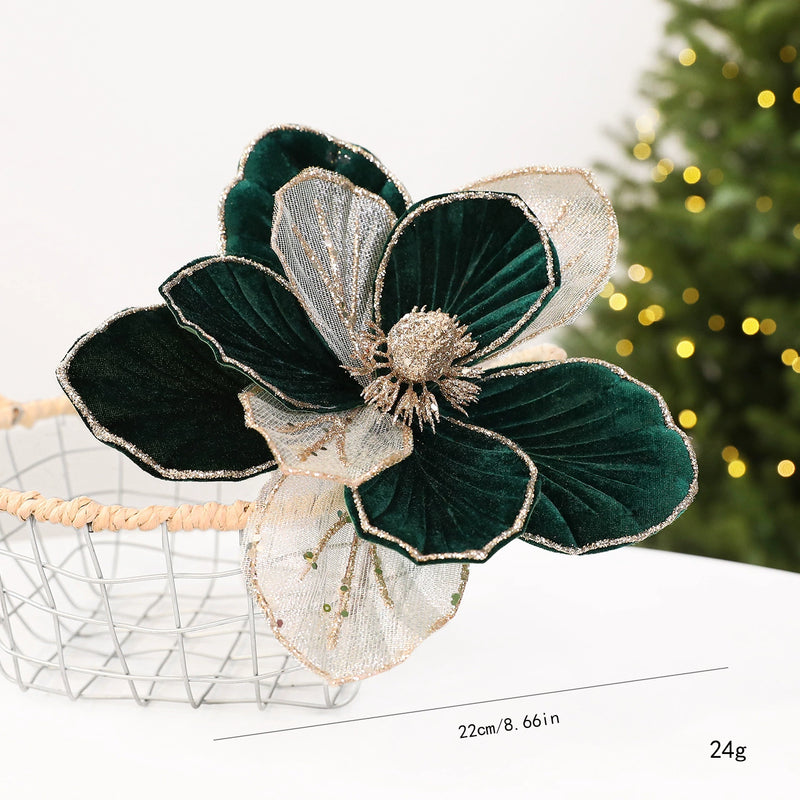 9" Glittered Poinsettia Spray - Real Touch Artificial Flower for Christmas Decor, Wedding Centerpieces, Holiday Table Arrangements (Burgundy, Green, Ivory)
