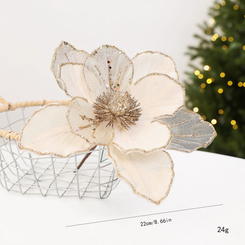 9" Glittered Poinsettia Spray - Real Touch Artificial Flower for Christmas Decor, Wedding Centerpieces, Holiday Table Arrangements (Burgundy, Green, Ivory)
