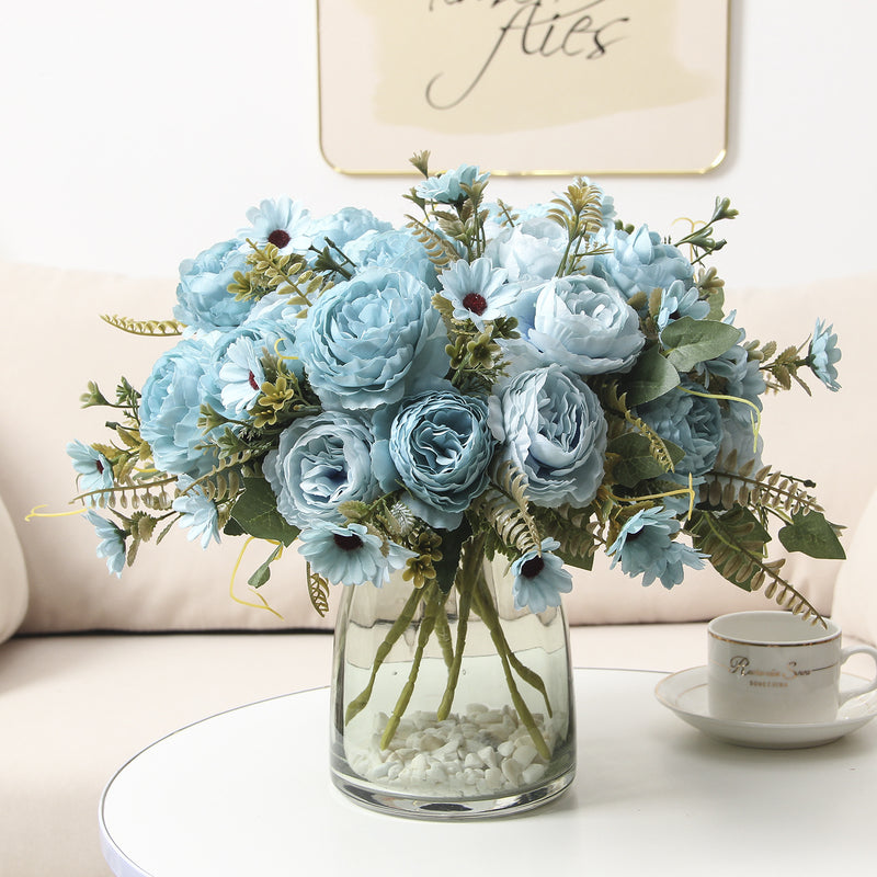 Silk Peony Bouquet, 13" Tall, Real-Touch Artificial Flowers for Weddings, Home Decor, and Event Styling