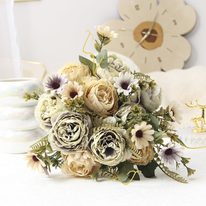Silk Peony Bouquet, 13" Tall, Real-Touch Artificial Flowers for Weddings, Home Decor, and Event Styling