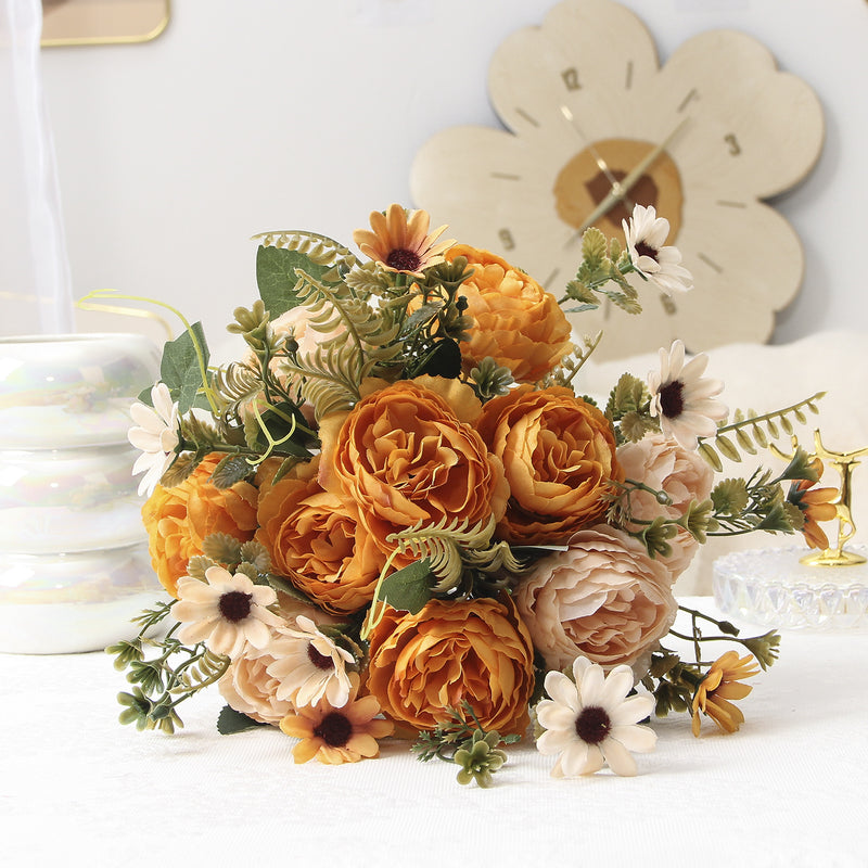 Silk Peony Bouquet, 13" Tall, Real-Touch Artificial Flowers for Weddings, Home Decor, and Event Styling