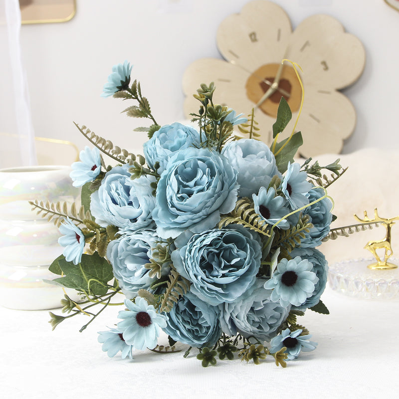 Silk Peony Bouquet, 13" Tall, Real-Touch Artificial Flowers for Weddings, Home Decor, and Event Styling
