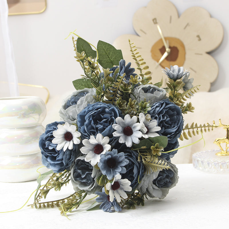 Silk Peony Bouquet, 13" Tall, Real-Touch Artificial Flowers for Weddings, Home Decor, and Event Styling