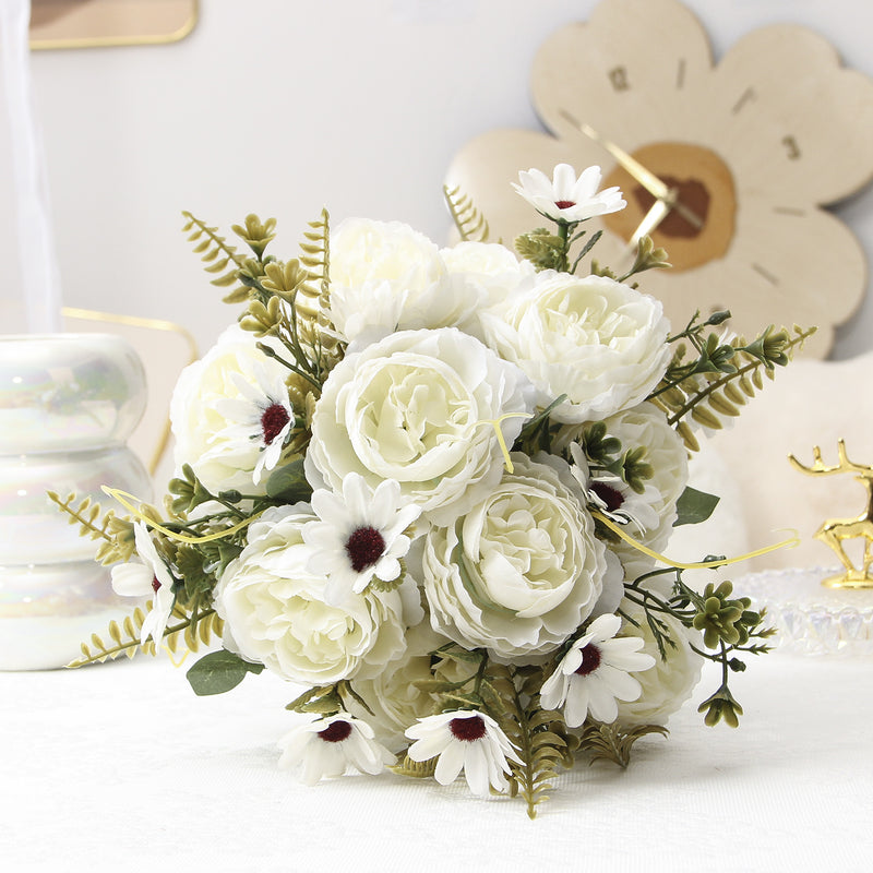 Silk Peony Bouquet, 13" Tall, Real-Touch Artificial Flowers for Weddings, Home Decor, and Event Styling