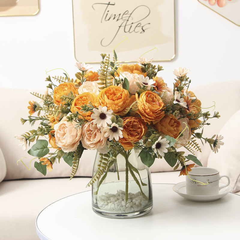 Silk Peony Bouquet, 13" Tall, Real-Touch Artificial Flowers for Weddings, Home Decor, and Event Styling