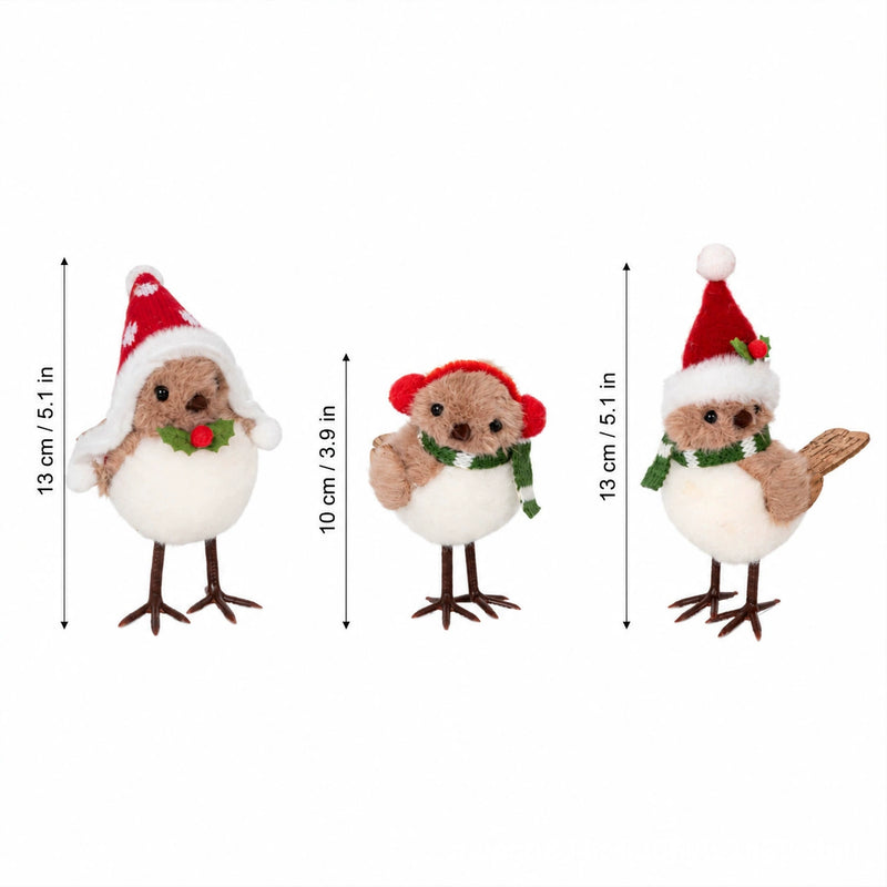 Fuzzy Foam Christmas Tree Bird Ornaments, 5" Mini Tabletop Decor, Rustic Holiday Decor, DIY Wedding Centerpieces, Seasonal Display