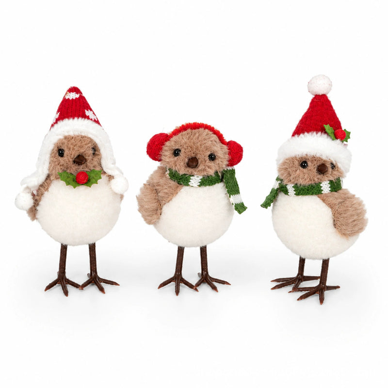 Fuzzy Foam Christmas Tree Bird Ornaments, 5" Mini Tabletop Decor, Rustic Holiday Decor, DIY Wedding Centerpieces, Seasonal Display