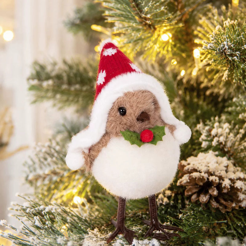 Fuzzy Foam Christmas Tree Bird Ornaments, 5" Mini Tabletop Decor, Rustic Holiday Decor, DIY Wedding Centerpieces, Seasonal Display