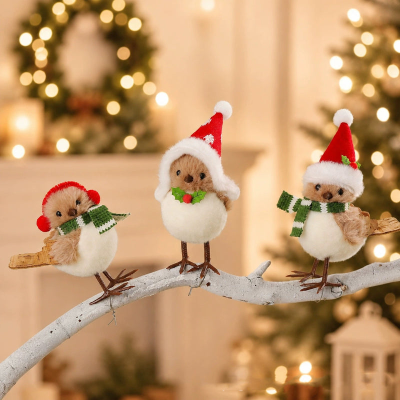 Fuzzy Foam Christmas Tree Bird Ornaments, 5" Mini Tabletop Decor, Rustic Holiday Decor, DIY Wedding Centerpieces, Seasonal Display